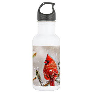 Bouteille D'eau En Acier Inoxydable Cardinal dans un pin en hiver