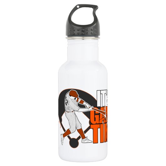 Bouteille D'eau En Acier Inoxydable C'est l'heure du jeu - Baseball (Orange) (Devant)