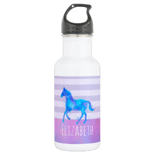 Bouteille D'eau En Acier Inoxydable Cheval en Aquarelle bleu et violet Personnalisé