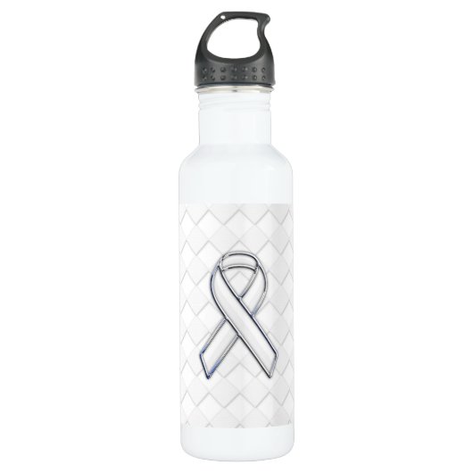 Bouteille D'eau En Acier Inoxydable Chrome White Ribbon Sensibilisation sur Checkers I (Devant)