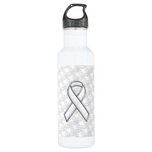 Bouteille D'eau En Acier Inoxydable Chrome White Ribbon Sensibilisation sur Houndstoot (Devant)