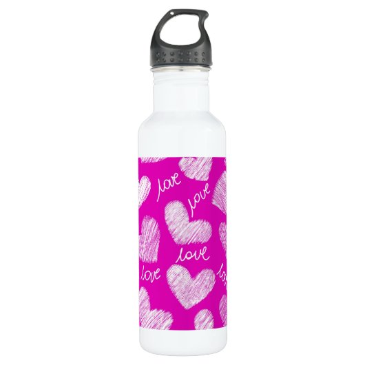 Bouteille D'eau En Acier Inoxydable Coeurs Blancs Rose mignon avec script d'amour (Devant)