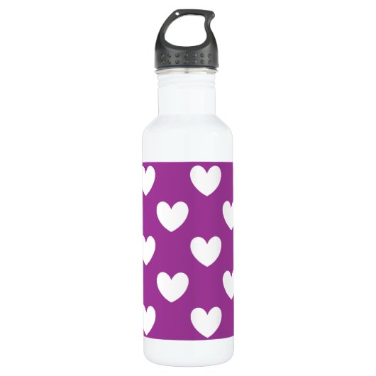 Bouteille D'eau En Acier Inoxydable Coeurs polka blanc sur violet (Devant)