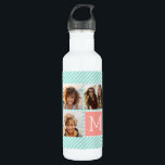 Bouteille D'eau En Acier Inoxydable Collage photo de menthe et de corail avec Monogram<br><div class="desc">Utilisez 3 photos carrés pour créer un cadeau unique. Ou vous pouvez garder le mignon chiot et faire un gardien branché. Si vous avez besoin d'ajuster les images,  cliquez sur l'outil personnaliser pour apporter des modifications.</div>