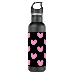 Bouteille D'eau En Acier Inoxydable Coton Candy Pink coeurs de polka sur noir