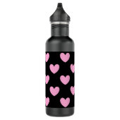 Bouteille D'eau En Acier Inoxydable Coton Candy Pink coeurs de polka sur noir (Droite)