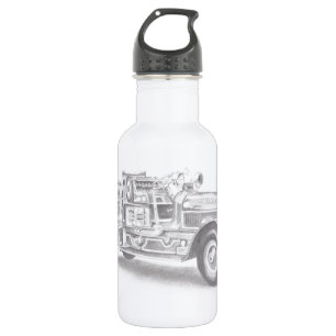 Bouteille D'eau En Acier Inoxydable croquis de camion de pompiers vintage dessiné à la