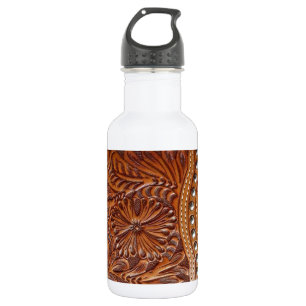 Bouteille D'eau En Acier Inoxydable Cuir usiné par motif rustique de pays occidental
