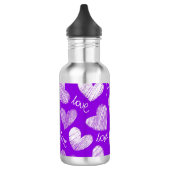 Bouteille D'eau En Acier Inoxydable Cute violet blanc Scribblé Coeur avec script d'amo (Gauche)