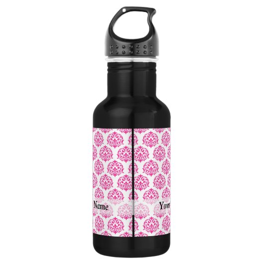 Bouteille D'eau En Acier Inoxydable Damas rose chaud (Devant)