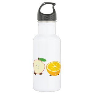 Bouteille D'eau En Acier Inoxydable Demi de pomme et caractères à moitié oranges