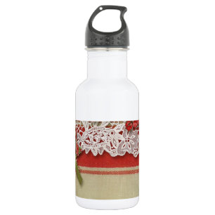 Bouteille D'eau En Acier Inoxydable Dentelle Rose Antique Rouge Rustique Burlap Victor