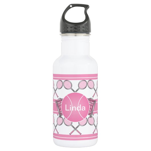 Bouteille D'eau En Acier Inoxydable Design de tennis rose | Nom do-it-yourself (Devant)