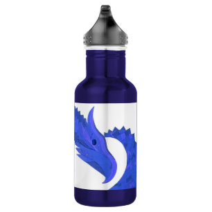 Bouteille D'eau En Acier Inoxydable Dragon au cœur bleu sur fond blanc