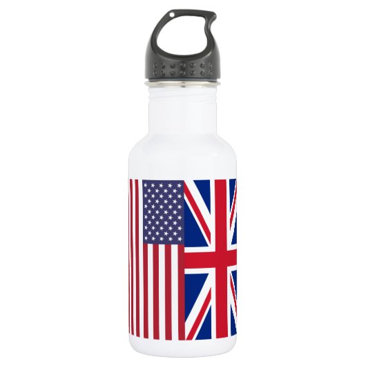 Bouteille D'eau En Acier Inoxydable Drapeaux Union Jack et États-Unis d'Amérique (Devant)