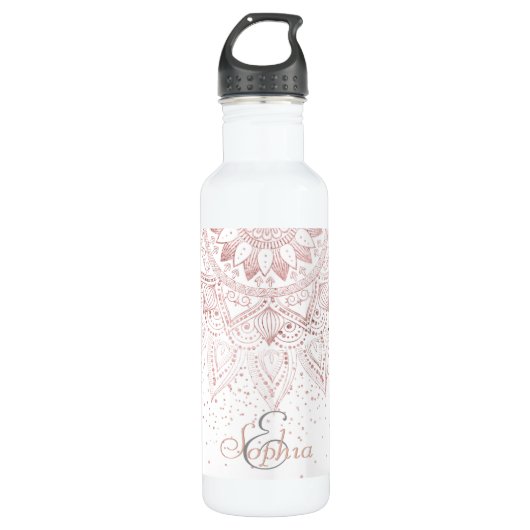 Bouteille D'eau En Acier Inoxydable Elégant Rose Gold Dots Mandala (Devant)