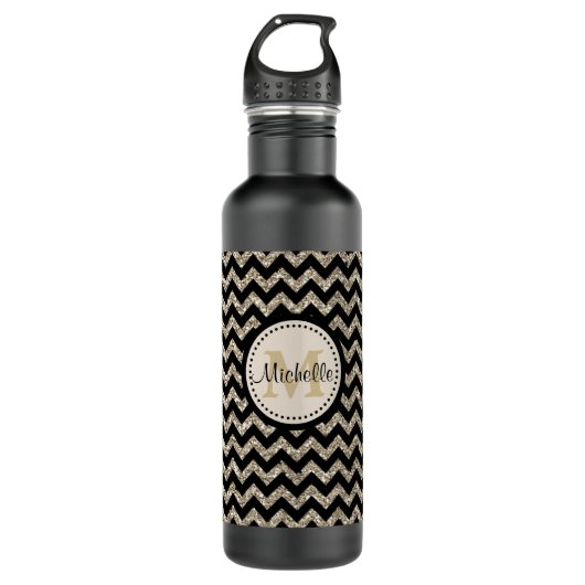 Bouteille D'eau En Acier Inoxydable Faux Parties scintillant Chevron Monogram (Devant)