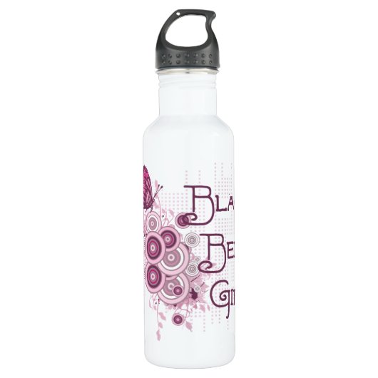 Bouteille D'eau En Acier Inoxydable Fille rose de ceinture noire de papillon d'arts (Devant)