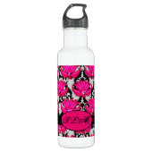 Bouteille D'eau En Acier Inoxydable Fuchsia rose noir gris parisien Damask Monogramme (Devant)