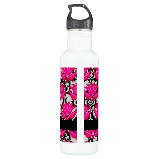 Bouteille D'eau En Acier Inoxydable Fuchsia rose noir gris parisien Damask Monogramme (Dos)