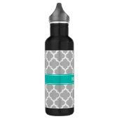 Bouteille D'eau En Acier Inoxydable Gris Blanc Marocain #5 Nom Turquoise Monogramme (Gauche)