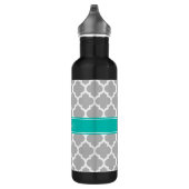 Bouteille D'eau En Acier Inoxydable Gris Blanc Marocain #5 Nom Turquoise Monogramme (Droite)