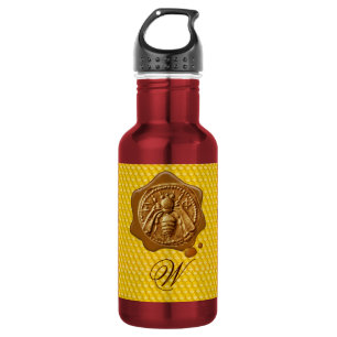 BOUTEILLE D'EAU EN ACIER INOXYDABLE HONEY BEE, BEEKEEPER, MONOGRAMME DE SCEAU CIRE