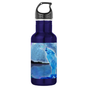 Bouteille D'eau En Acier Inoxydable Howling Arctic Wolf & Pleine lune photo de la faun