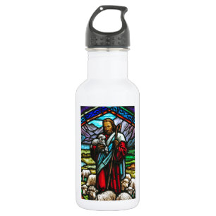 Bouteille D'eau En Acier Inoxydable Image en verre de Jésus et agneaux