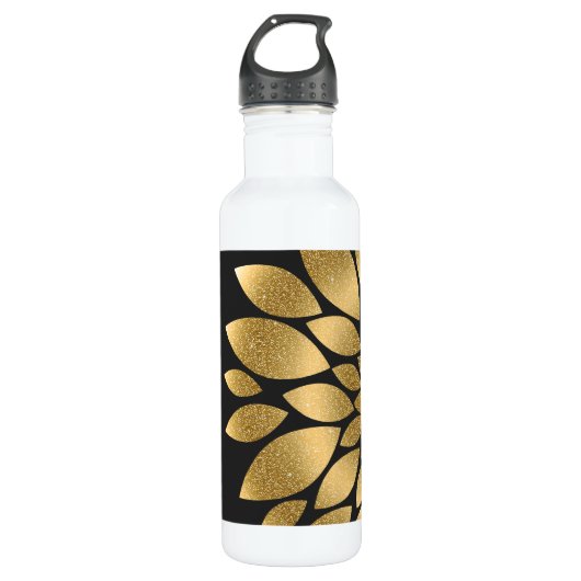 Bouteille D'eau En Acier Inoxydable Jolie fausse parties scintillant or fleur abstrait (Devant)