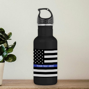 Bouteille D'eau En Acier Inoxydable Ligne Bleue Mince - Drapeau Américain Personnalisé