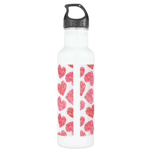 Bouteille D'eau En Acier Inoxydable Mignonne Rouge Doodled Heart Valentine's Day Motif (Dos)