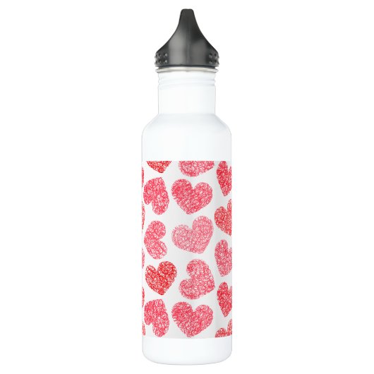 Bouteille D'eau En Acier Inoxydable Mignonne Rouge Doodled Heart Valentine's Day Motif (Gauche)