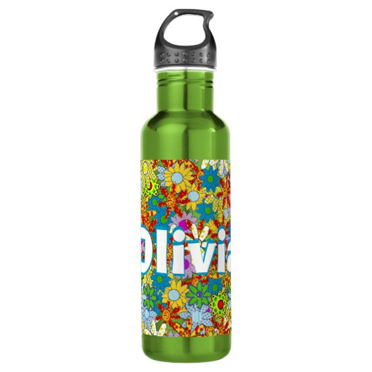 Bouteille D'eau En Acier Inoxydable Modèle floral moderne vert personnalisé (Devant)