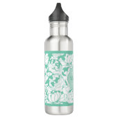 Bouteille D'eau En Acier Inoxydable Monogramme Floral Vert Mint Moderne Avec Nom (Gauche)