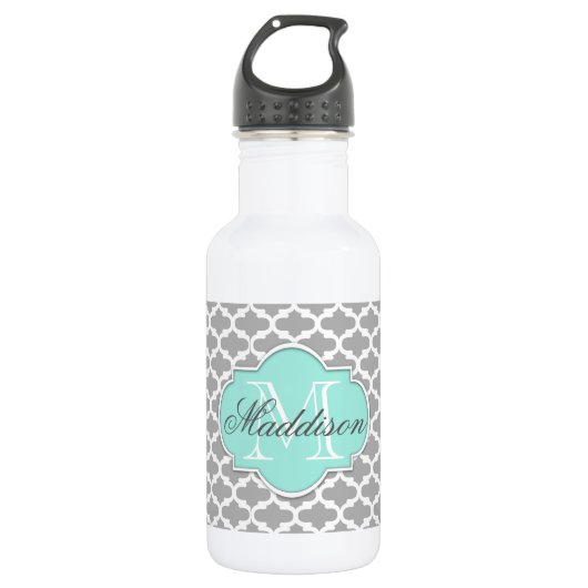 Bouteille D'eau En Acier Inoxydable Monogramme Motif élégant Grey Aqua (Devant)