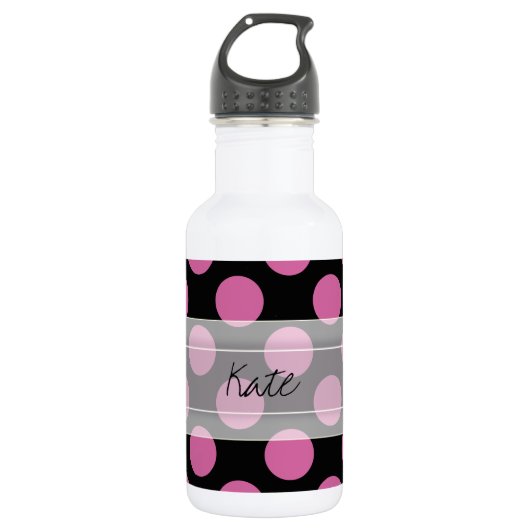 Bouteille D'eau En Acier Inoxydable Monogramme noir rose rose Motif de point Polka (Devant)