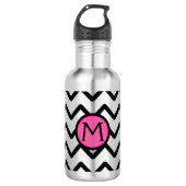 Bouteille D'eau En Acier Inoxydable Monogramme rose Chevron noir (Devant)