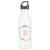 Bouteille D'eau En Acier Inoxydable Monogramme rose couronne florale (Devant)