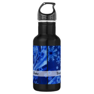 Bouteille D'eau En Acier Inoxydable Motif de snowflake numérique bleu