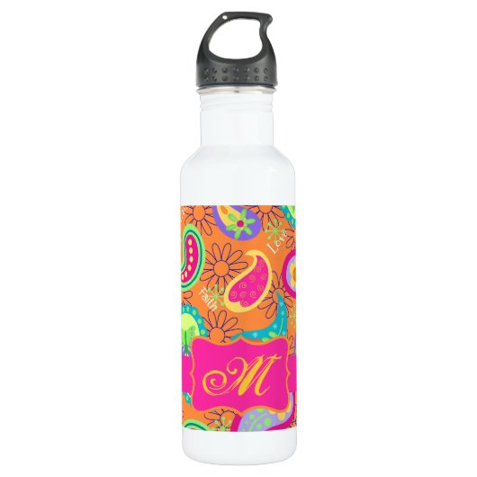 Bouteille D'eau En Acier Inoxydable Motif Orange Moderne Paisley Whimsy (Devant)