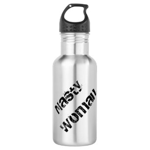 Bouteille D'eau En Acier Inoxydable Nasty Woman, grungy texte noir sur argent