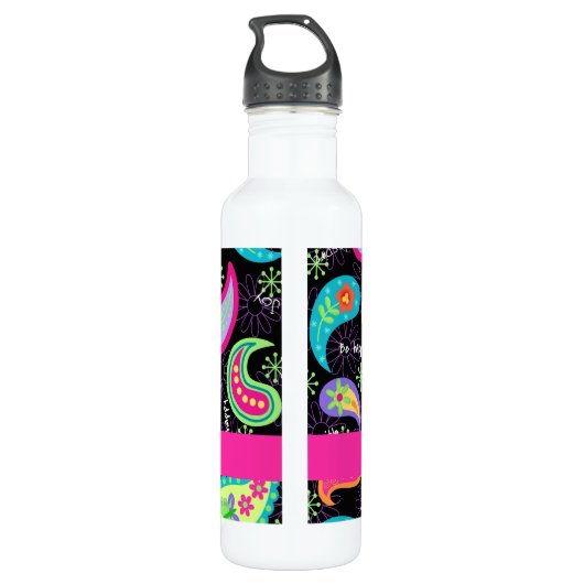 Bouteille D'eau En Acier Inoxydable Noir Fuchsia rose moderne Paisson Monogramme (Dos)