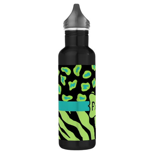 Bouteille D'eau En Acier Inoxydable Noir, Lime Vert & Turquoise Zebra & Cheetah Skin (Gauche)