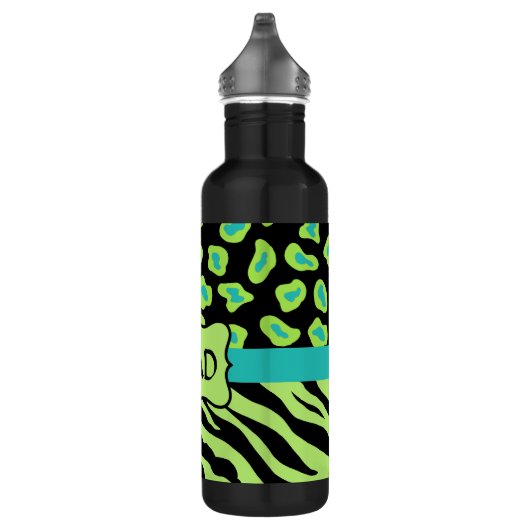 Bouteille D'eau En Acier Inoxydable Noir, Lime Vert & Turquoise Zebra & Cheetah Skin (Droite)