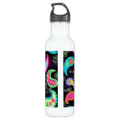 Bouteille D'eau En Acier Inoxydable Noir Turquoise Moderne Paisley Motif Monogramme (Dos)
