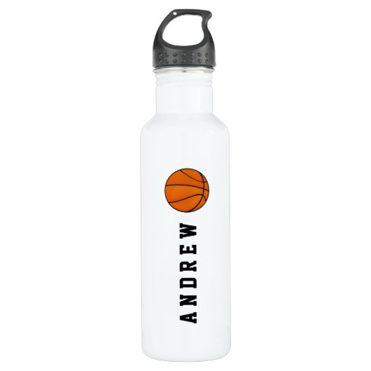Bouteille D'eau En Acier Inoxydable Nom ou monogramme personnalisé par basket-ball (Devant)