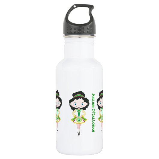 Bouteille D'eau En Acier Inoxydable Nom personnalisé irish dancing troupe cheveux noir (Devant)