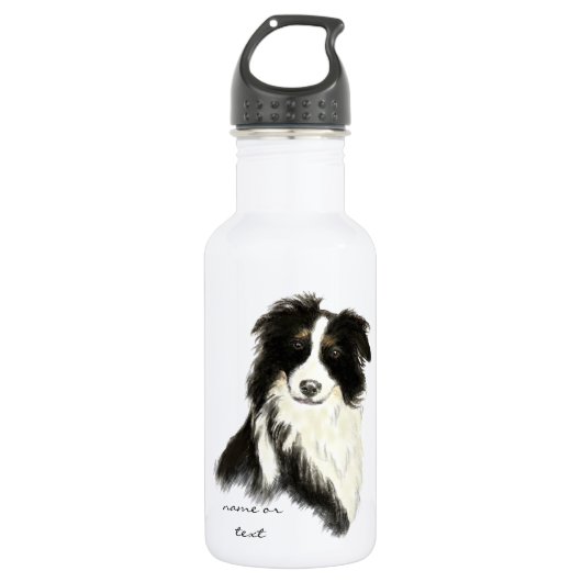 Bouteille D'eau En Acier Inoxydable Nom personnalisé texte Bordure Collie chien animal (Devant)