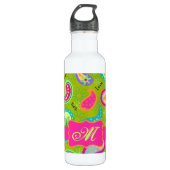 Bouteille D'eau En Acier Inoxydable Olive Green Fuchsia rose moderne Paisson Monogramm (Devant)